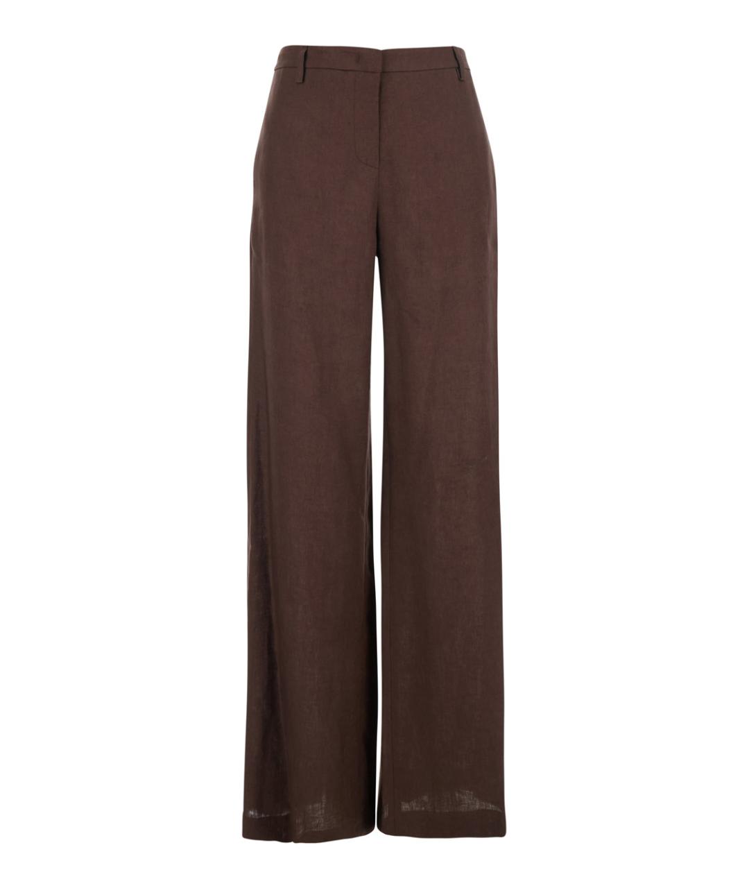 PLAIN Коричневые льняные прямые брюки, фото 1