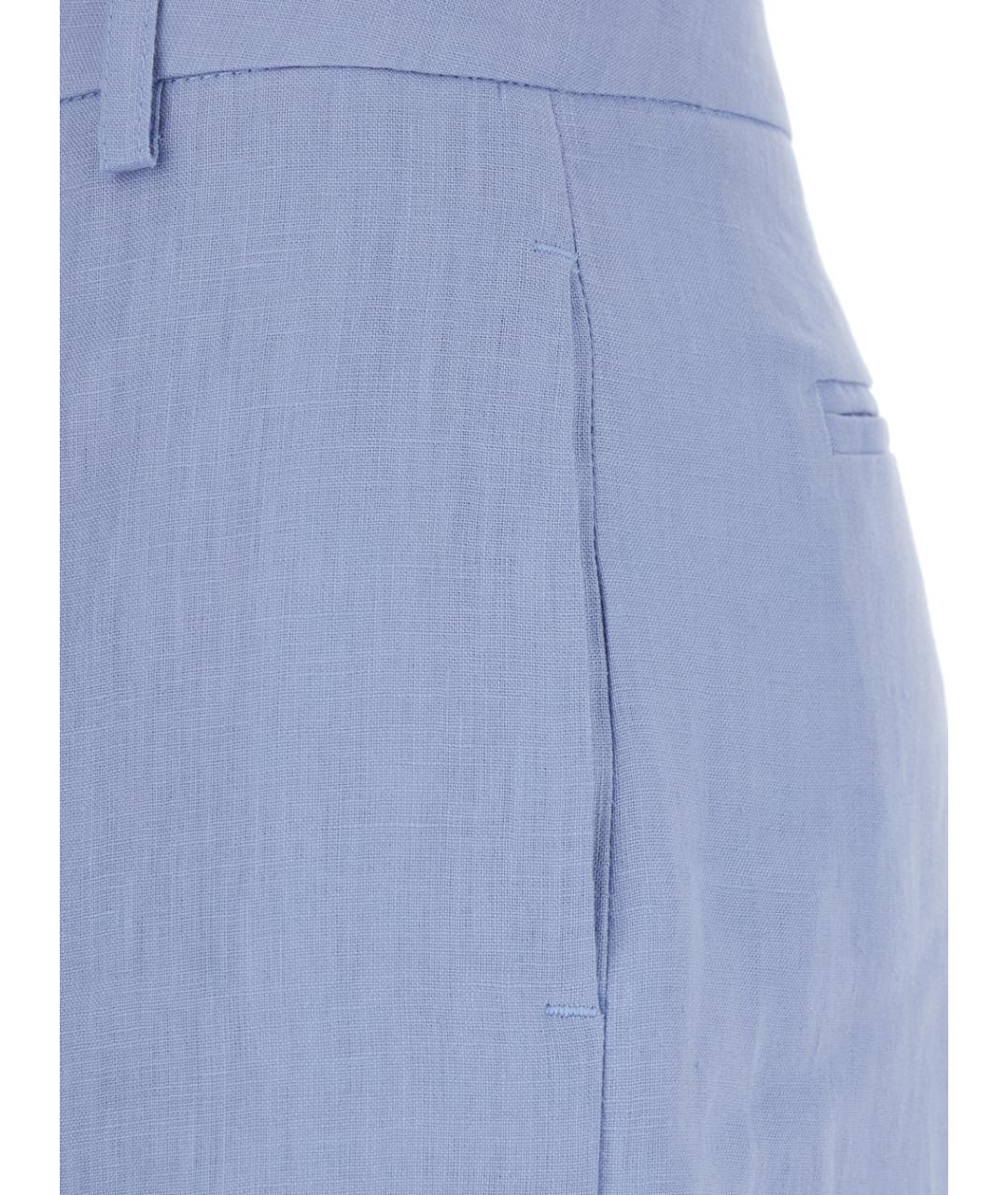 PLAIN Голубые льняные прямые брюки, фото 3