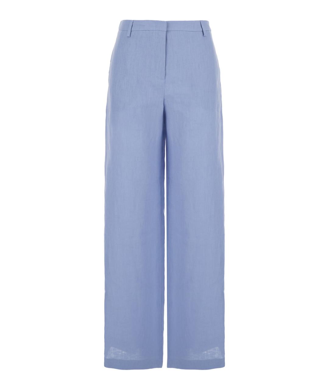 PLAIN Голубые льняные прямые брюки, фото 1