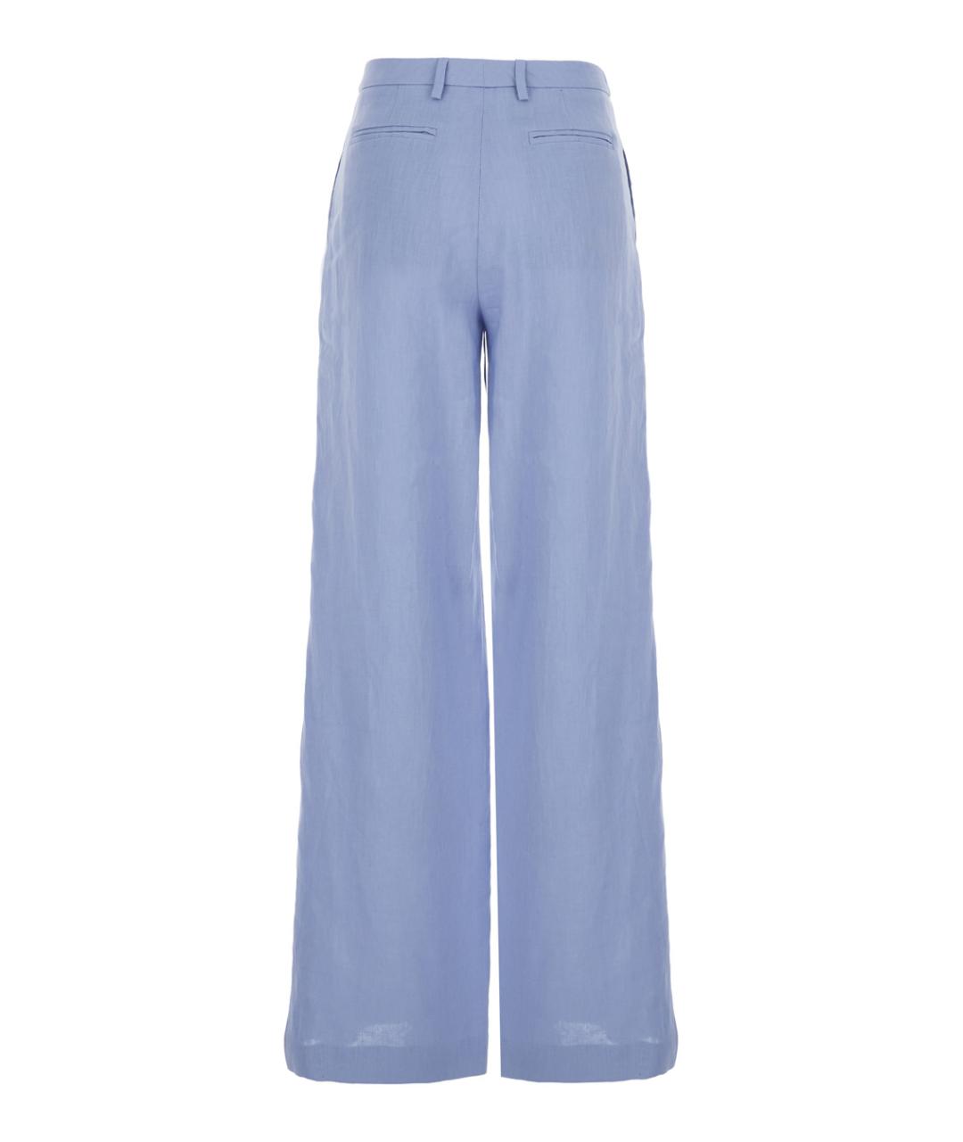 PLAIN Голубые льняные прямые брюки, фото 2