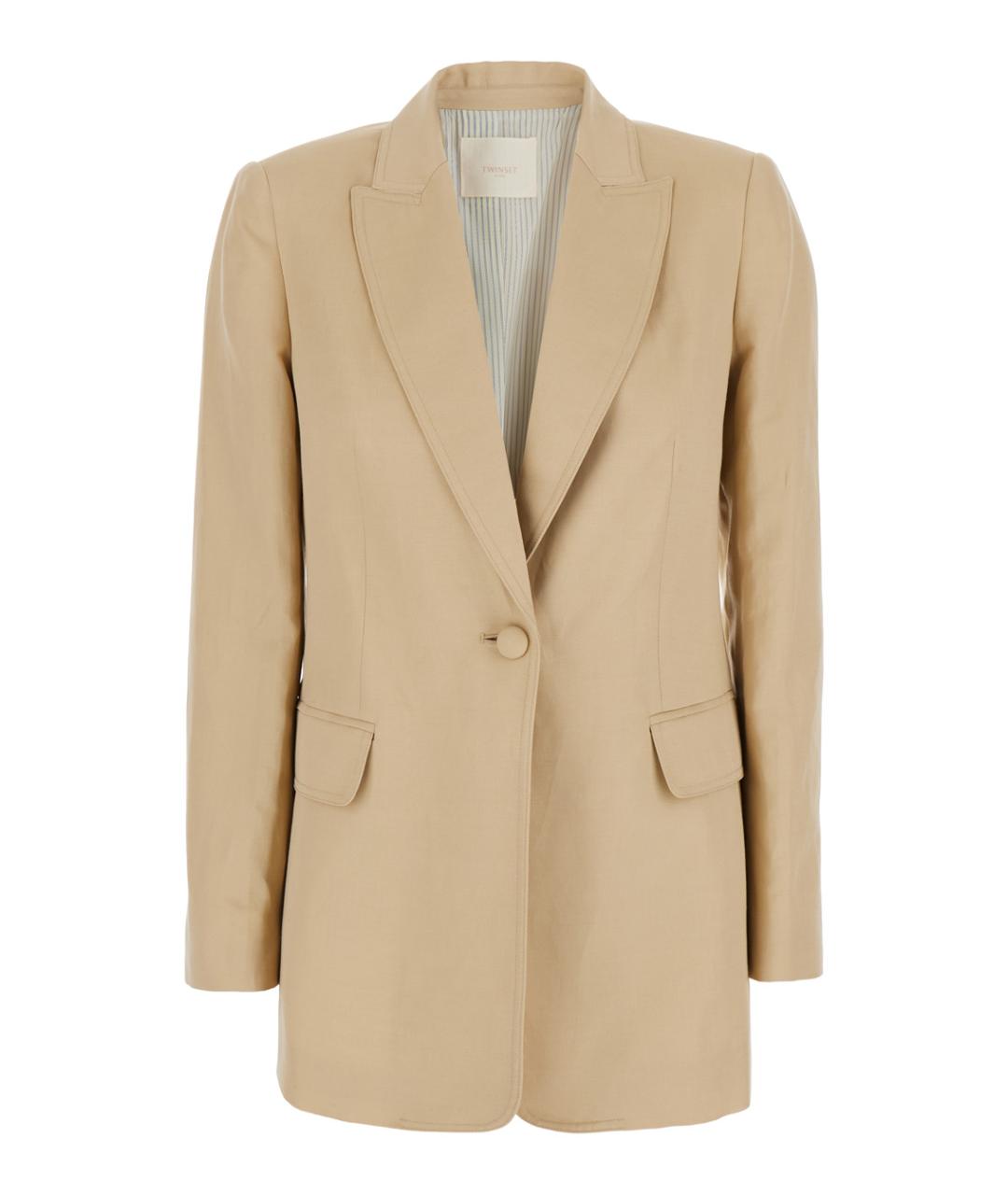 TWIN-SET Бежевый льняной жакет/пиджак, фото 1