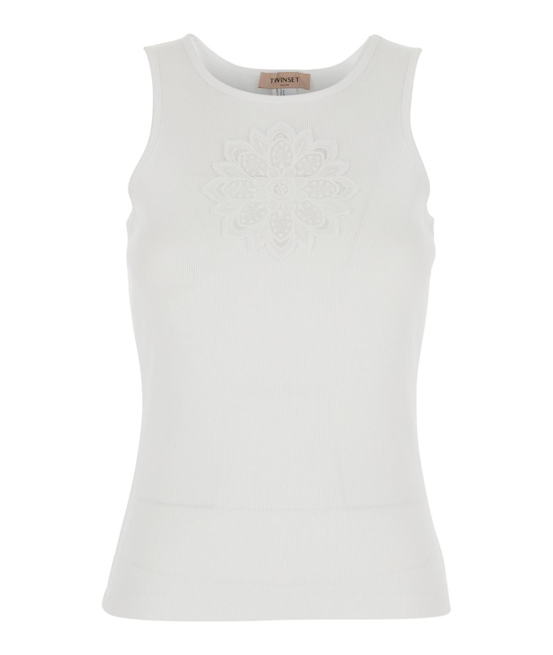 TWIN-SET Белая хлопковая майка, фото 1