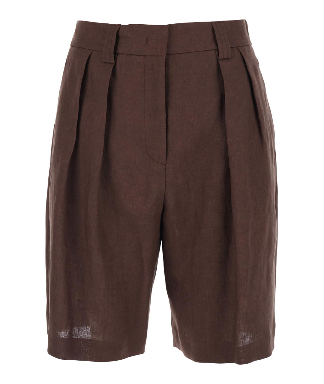 PLAIN Коричневые льняные шорты, фото 1