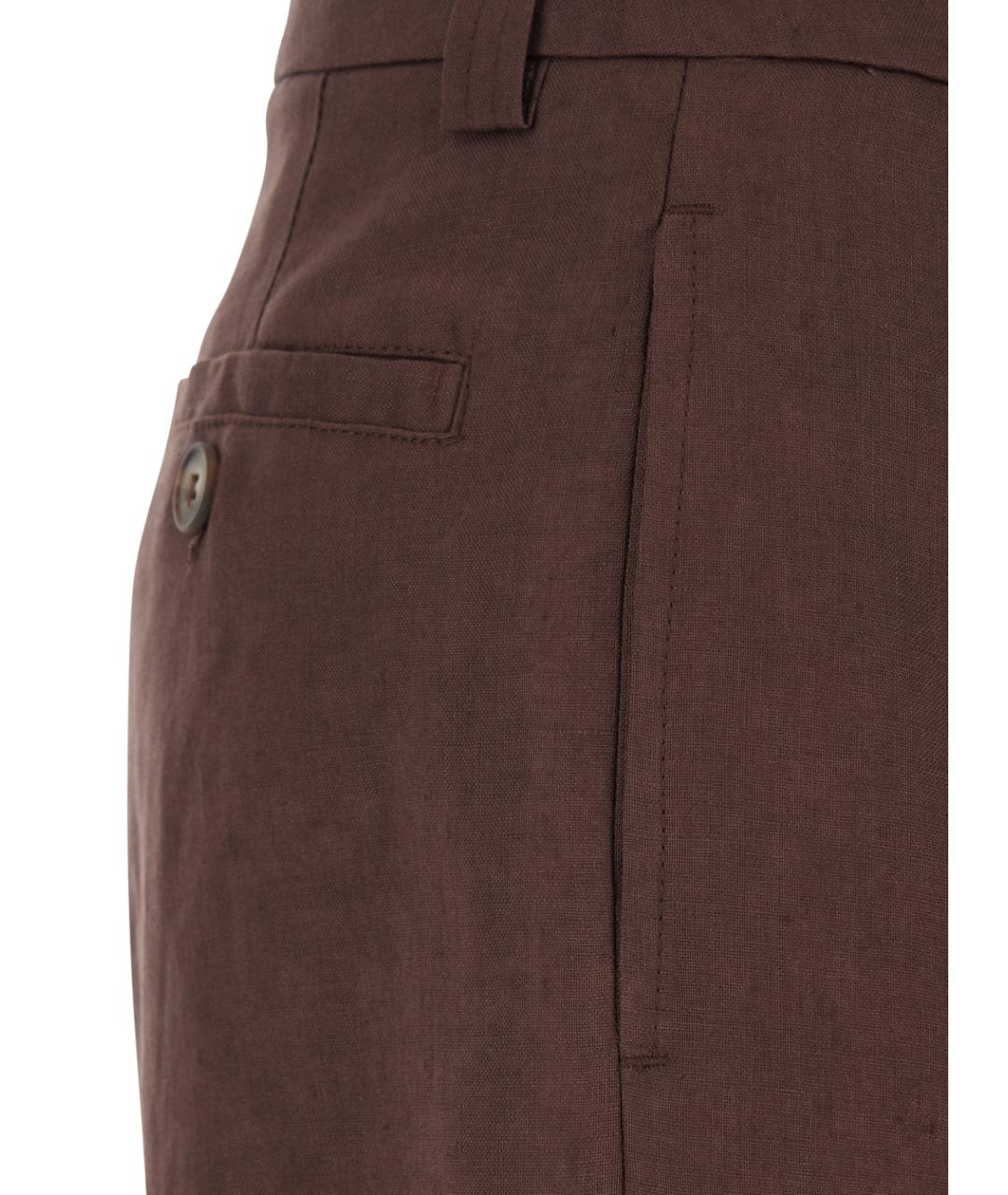 PLAIN Коричневые льняные шорты, фото 3