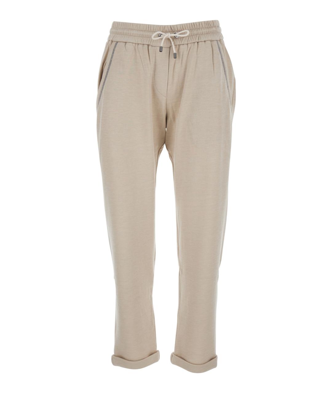 BRUNELLO CUCINELLI Бежевые хлопковые прямые брюки, фото 1