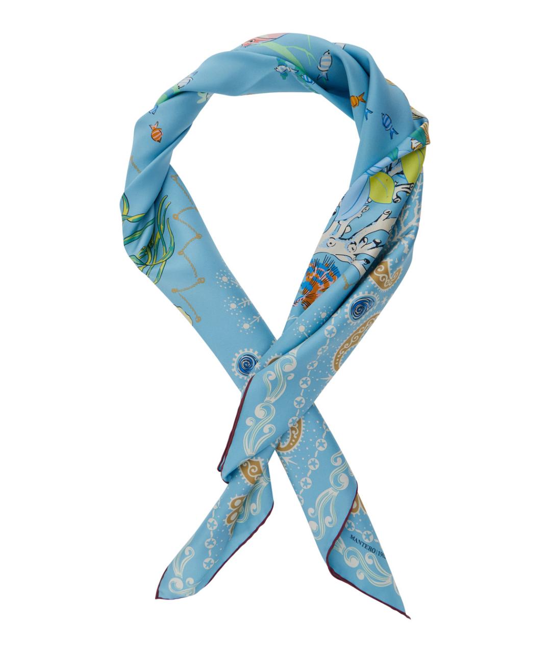 MANTERO 1902 Голубой шелковый шарф, фото 2