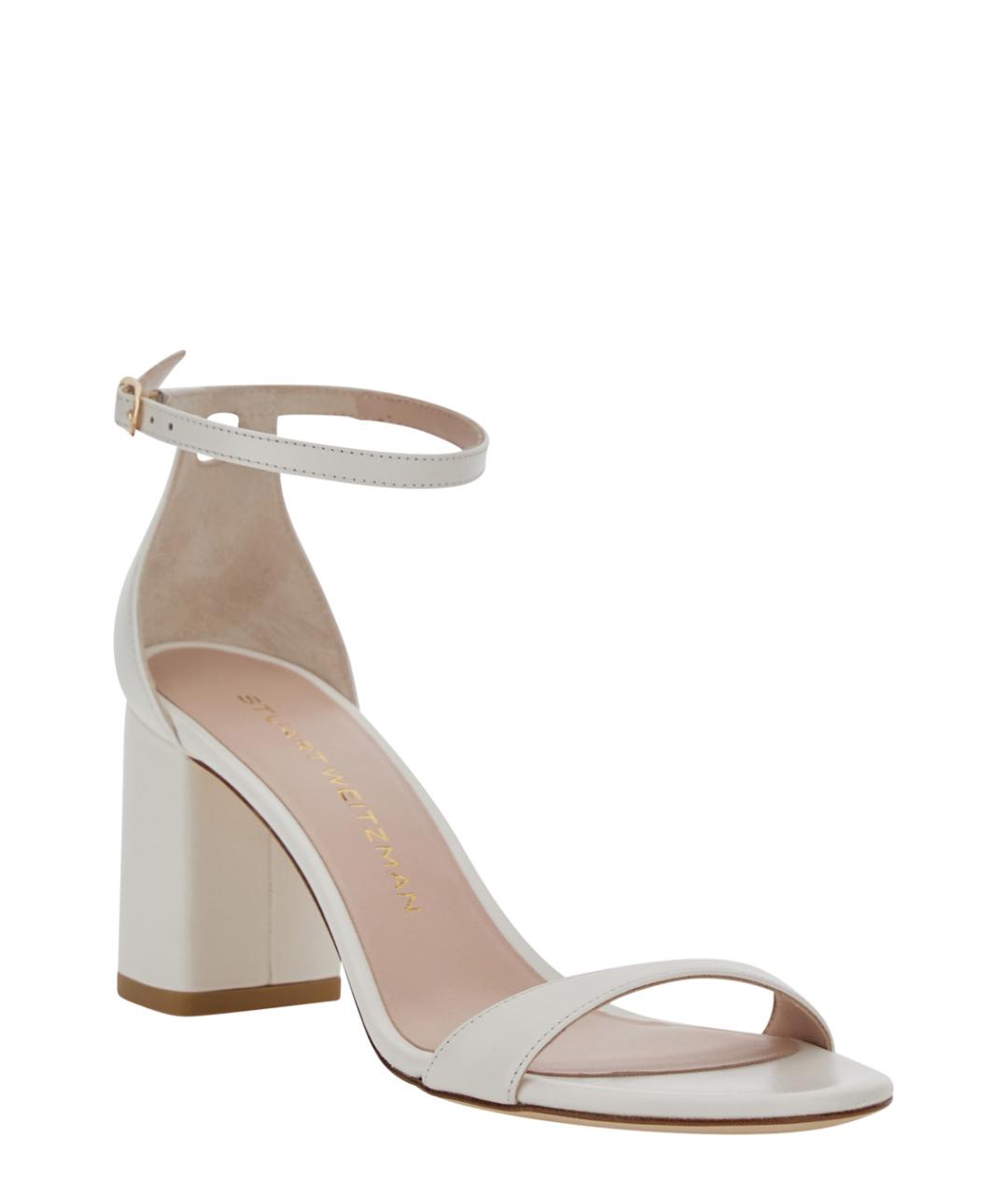 STUART WEITZMAN Белые кожаные босоножки, фото 2