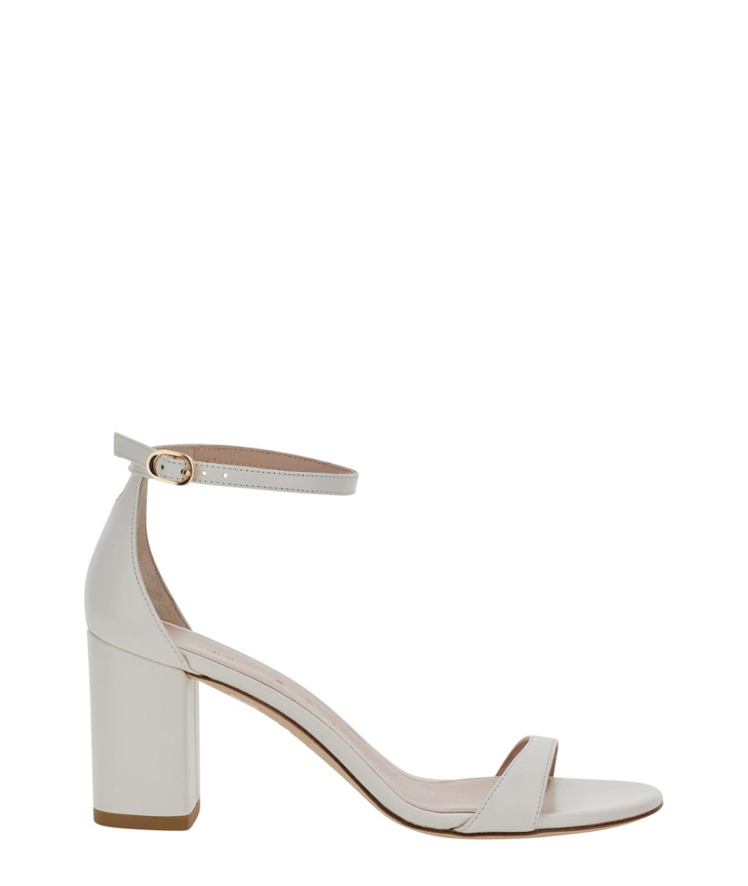 STUART WEITZMAN Белые кожаные босоножки, фото 1
