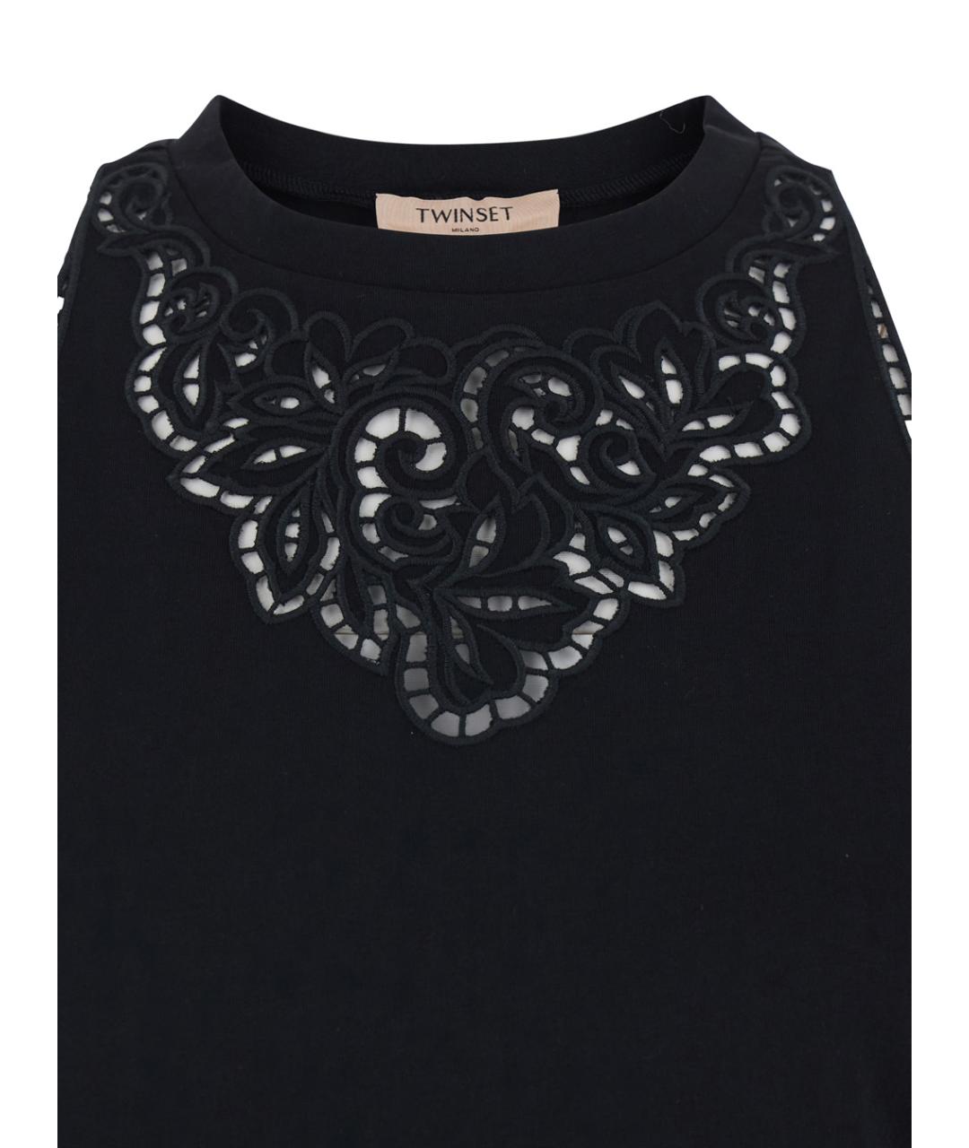 TWIN-SET Черная хлопковая майка, фото 3