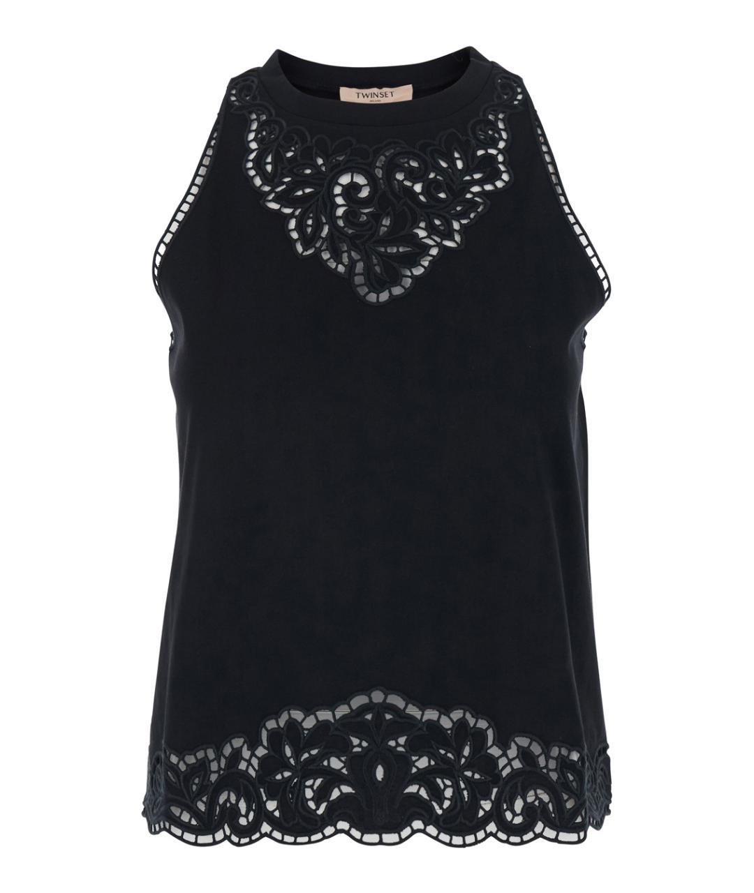 TWIN-SET Черная хлопковая майка, фото 1