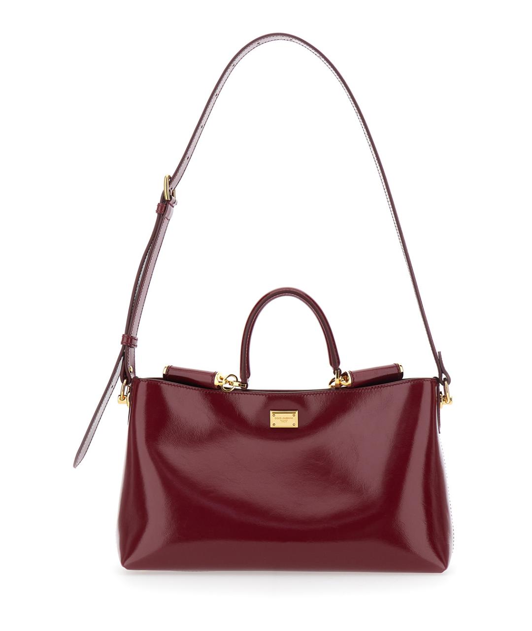 DOLCE&GABBANA Бордовая кожаная сумка тоут, фото 2
