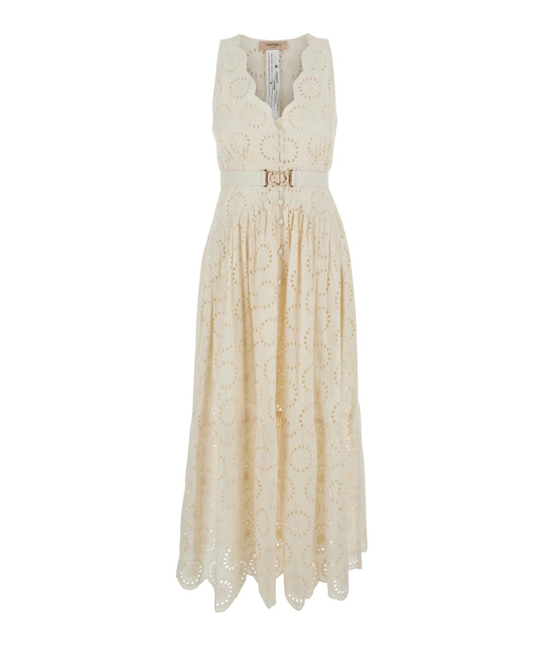 TWIN-SET Белое хлопковое повседневное платье, фото 1