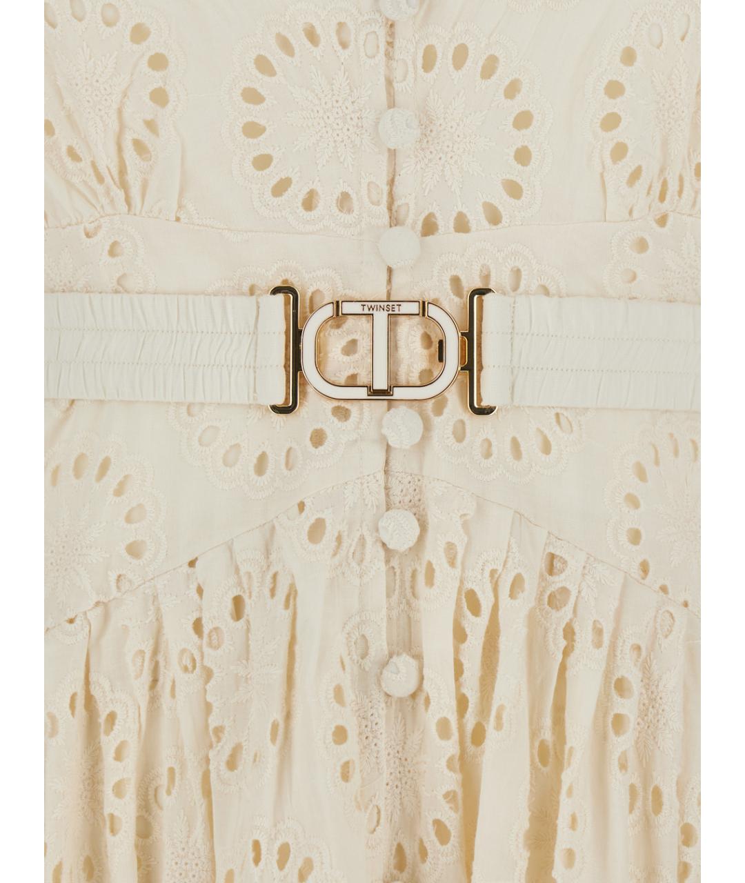 TWIN-SET Белое хлопковое повседневное платье, фото 3