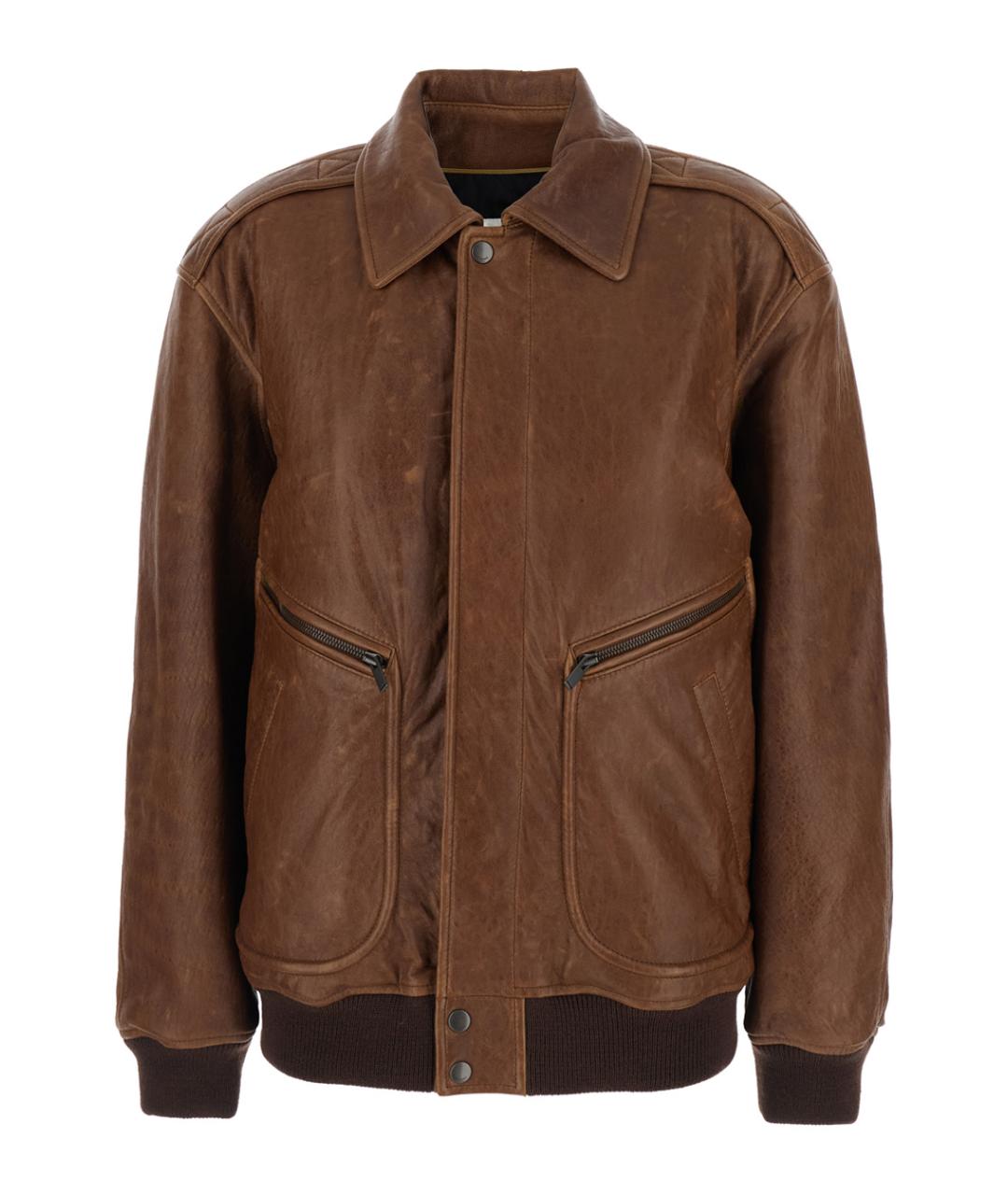 SAINT LAURENT Коричневая кожаная куртка, фото 1