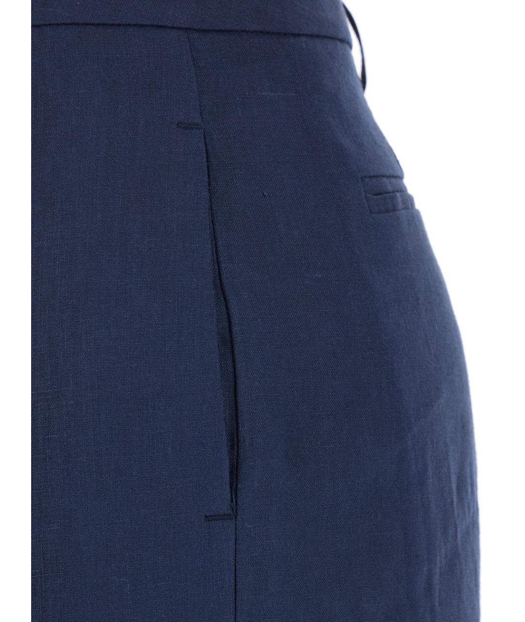 PLAIN Синие льняные прямые брюки, фото 3