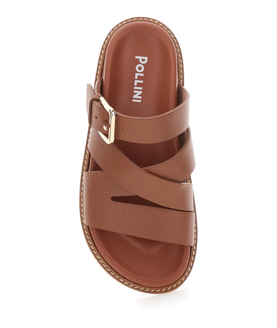 POLLINI Коричневые кожаные сандалии, фото 4