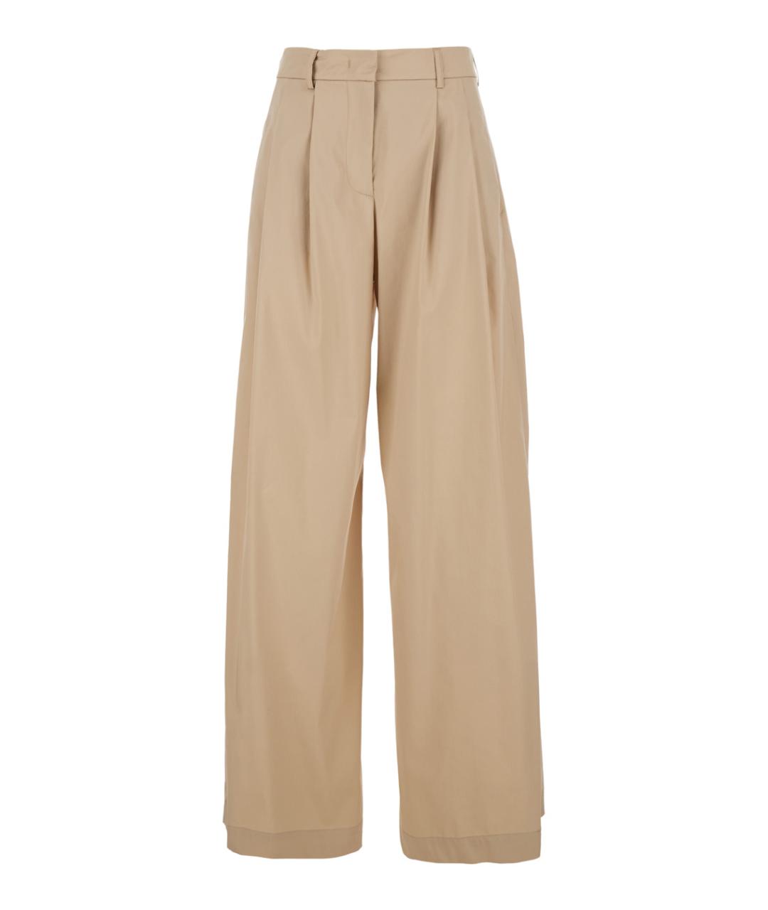 PLAIN Бежевые хлопковые прямые брюки, фото 1
