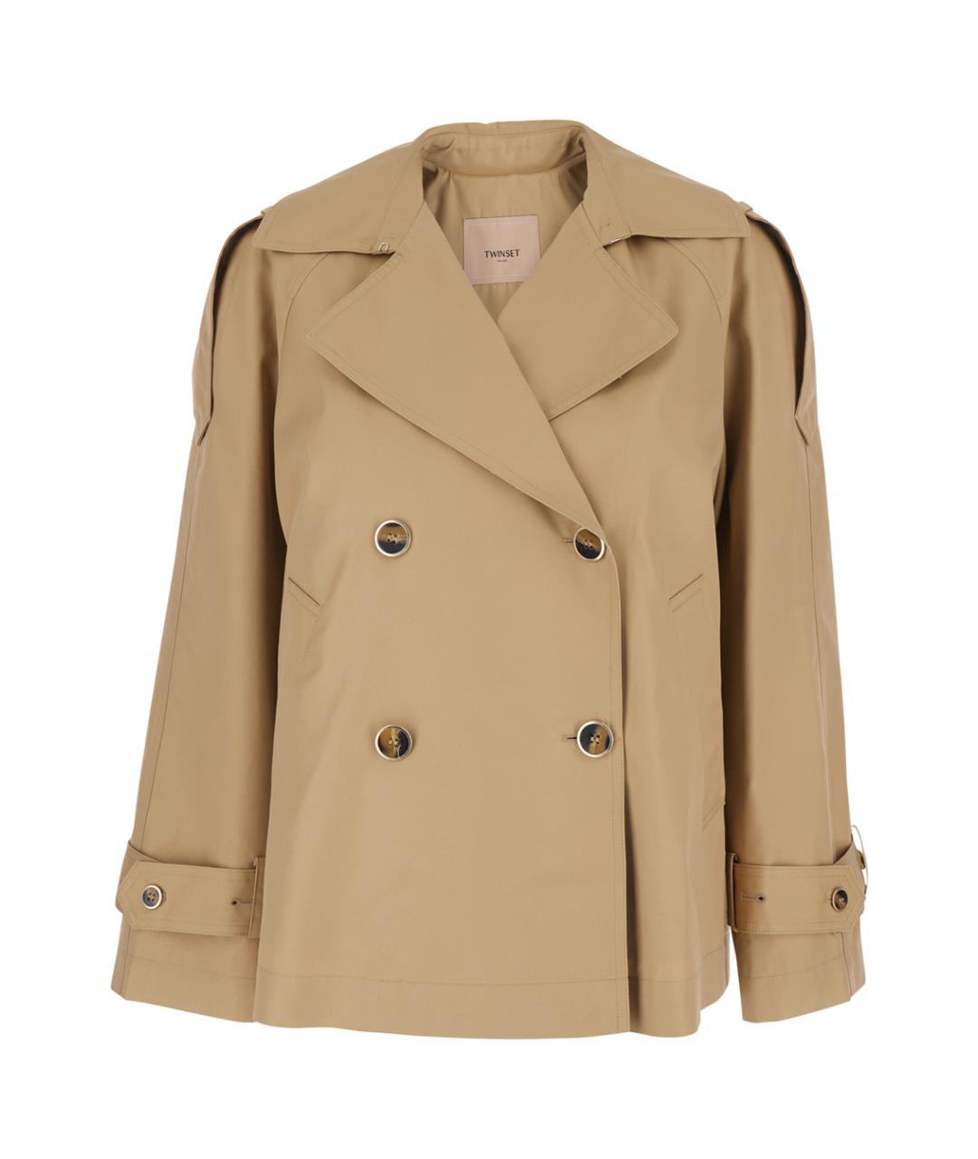 TWIN-SET Бежевый хлопковый тренч/плащ, фото 1