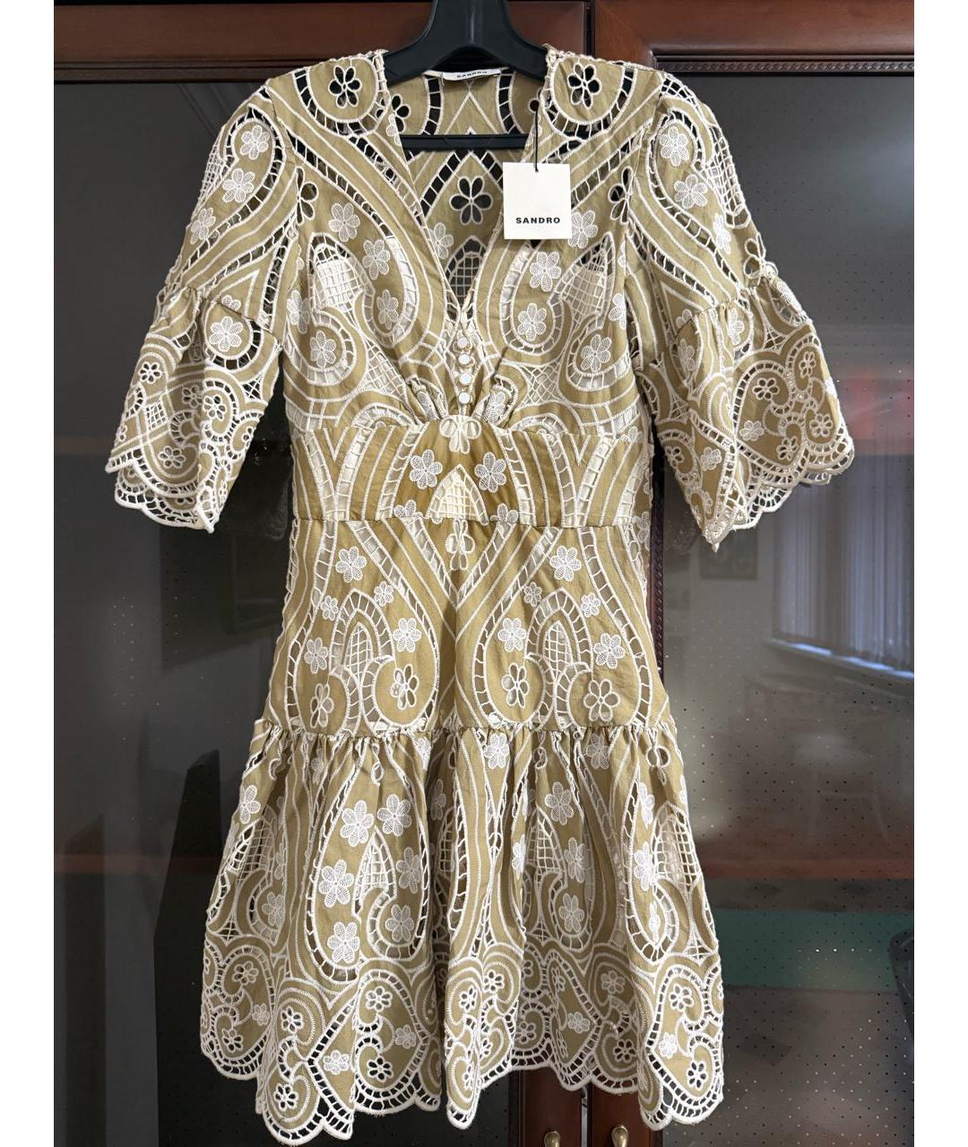SANDRO Бежевое хлопковое коктейльное платье, фото 4