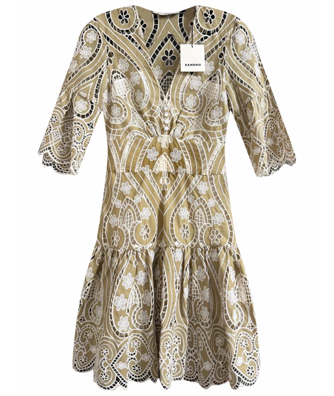 SANDRO Бежевое хлопковое коктейльное платье, фото 1