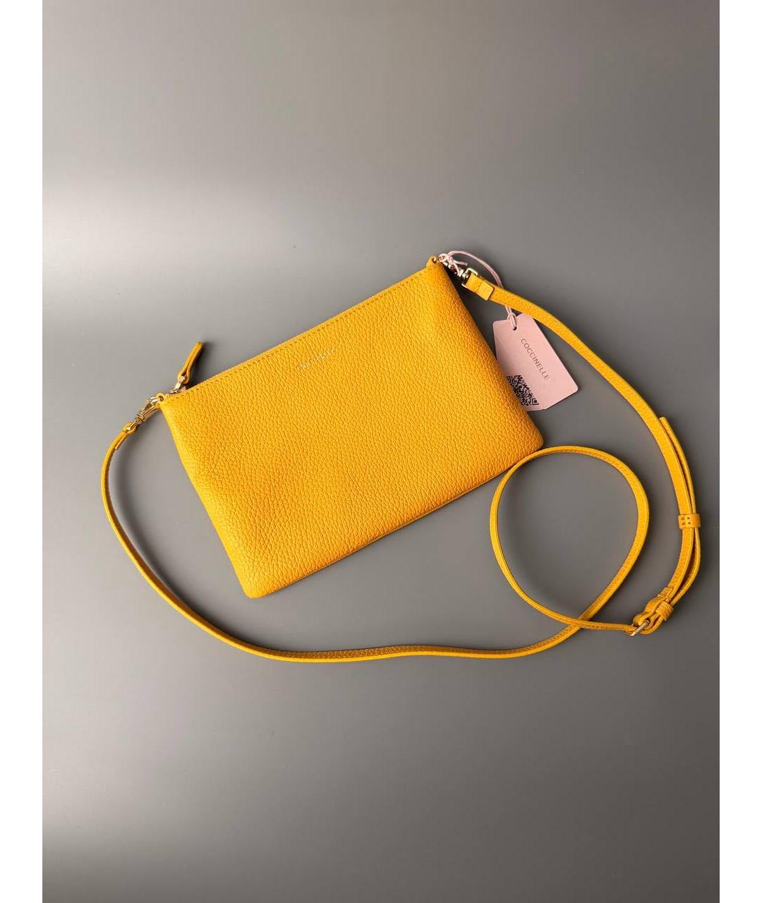COCCINELLE Желтая кожаная сумка через плечо, фото 4