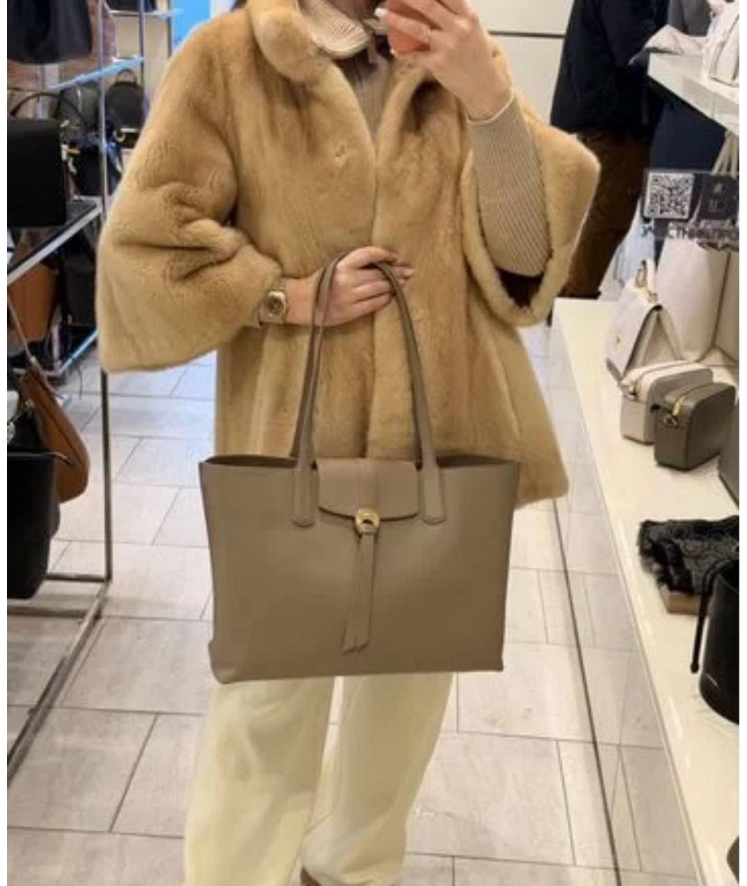 COCCINELLE Бежевая кожаная сумка тоут, фото 2