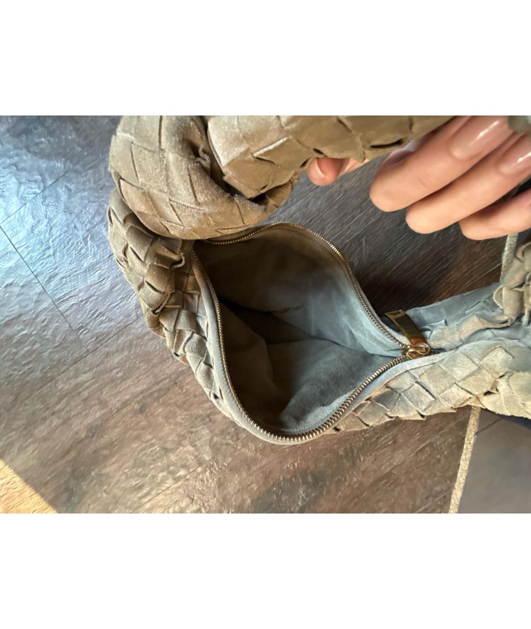 BOTTEGA VENETA Хаки замшевая сумка с короткими ручками, фото 4