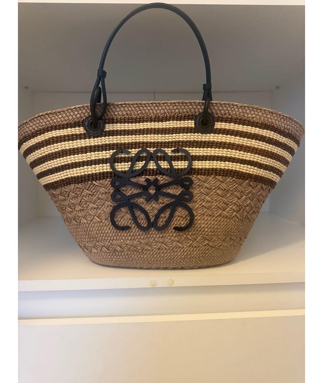 LOEWE Коричневая пелетеная пляжная сумка, фото 5