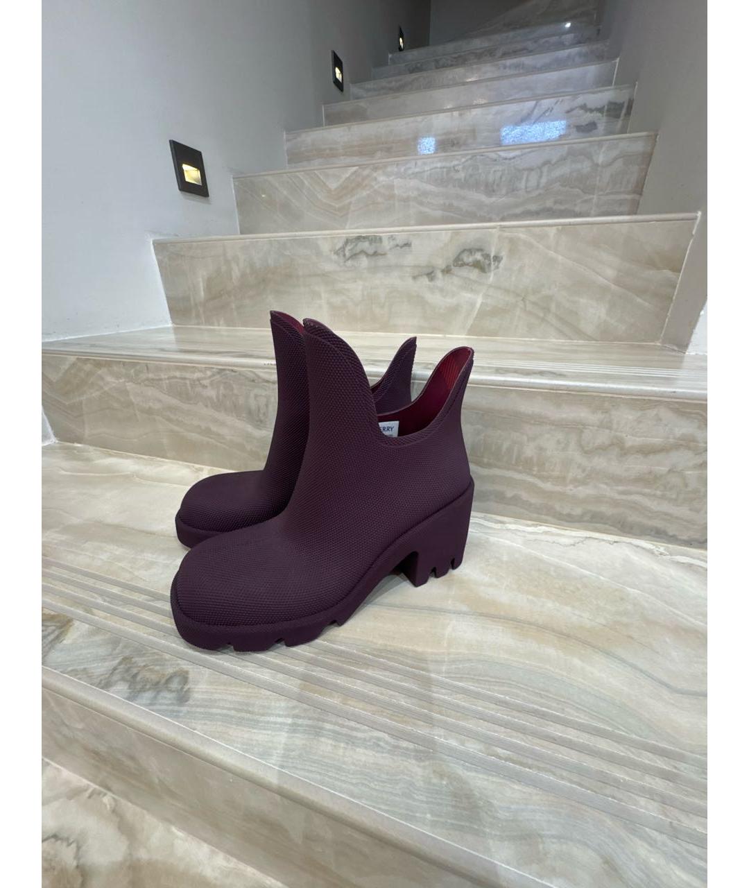 BURBERRY Бордовые резиновые полусапоги, фото 5