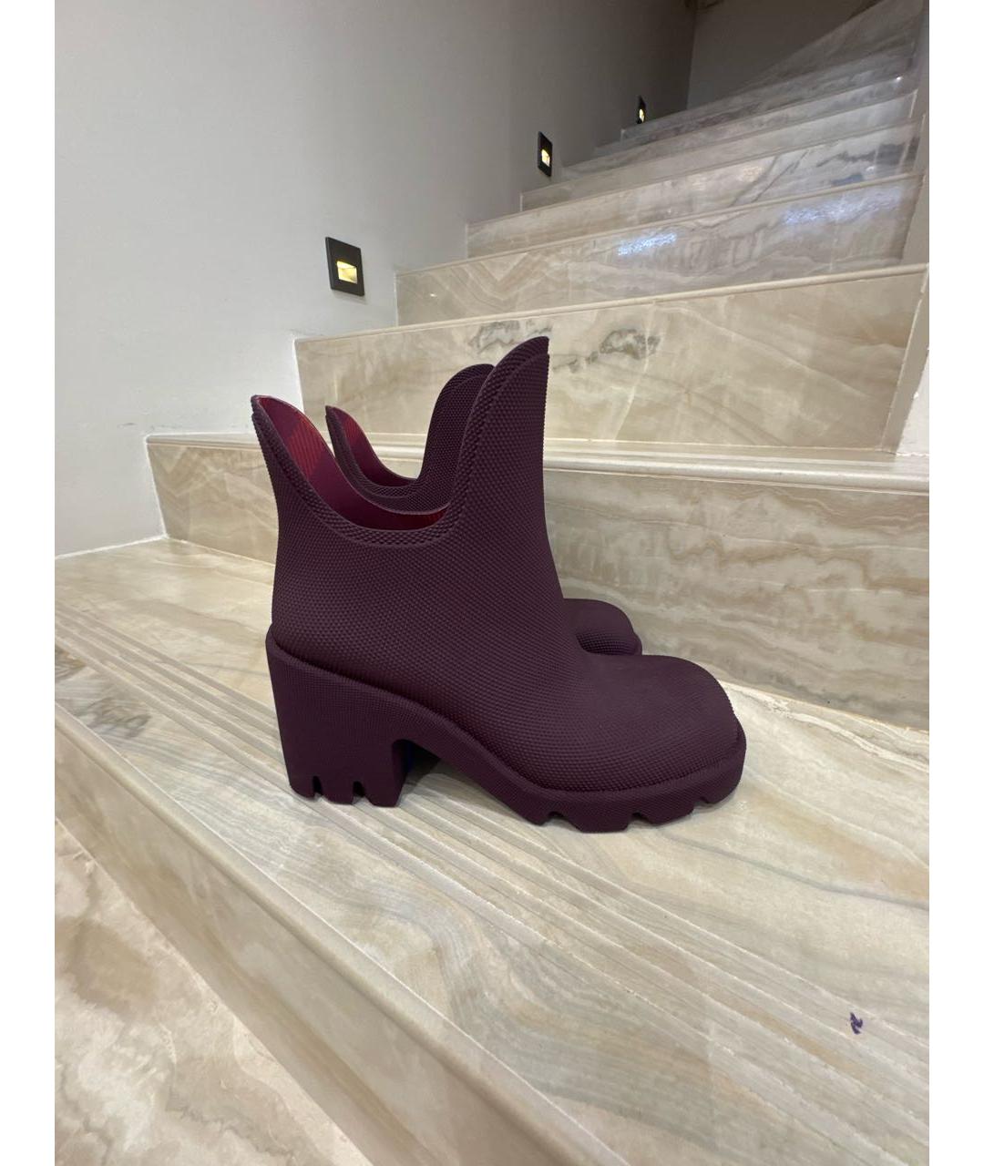 BURBERRY Бордовые резиновые полусапоги, фото 6