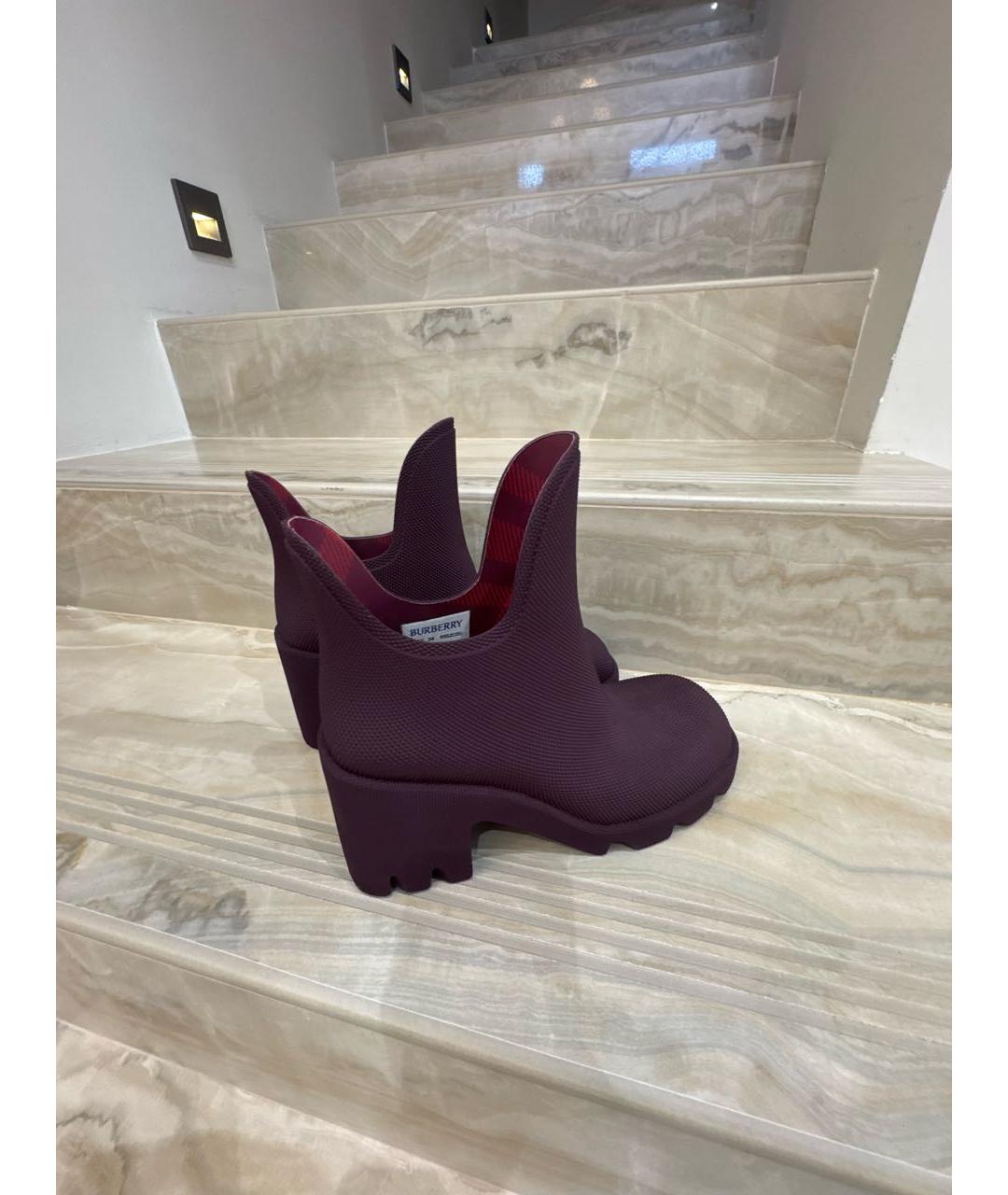 BURBERRY Бордовые резиновые полусапоги, фото 3