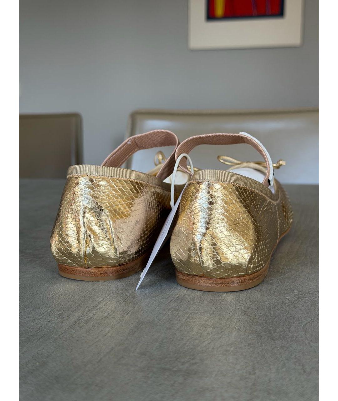 MIU MIU Золотые кожаные балетки, фото 4