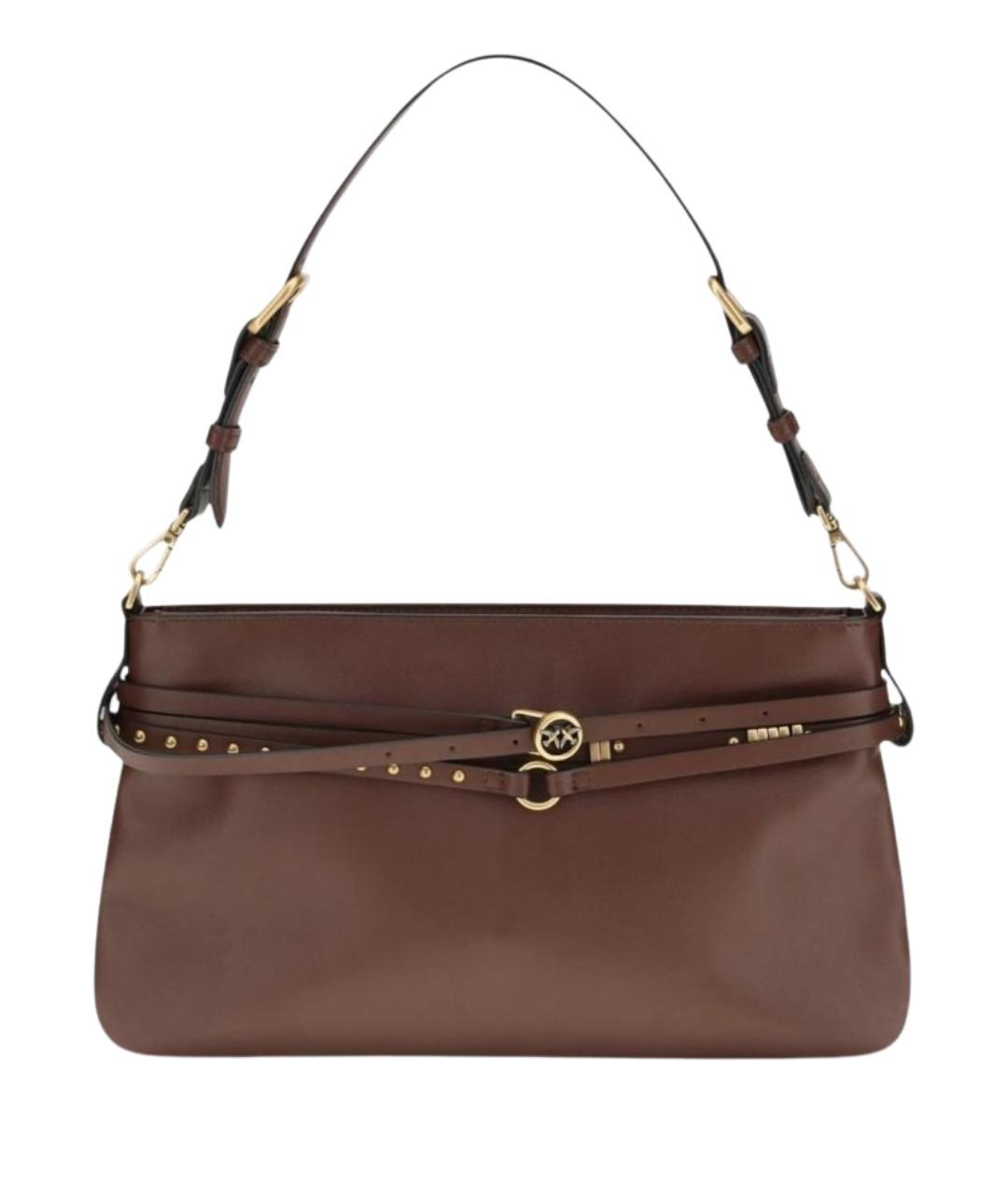 PINKO Коричневая кожаная сумка через плечо, фото 1