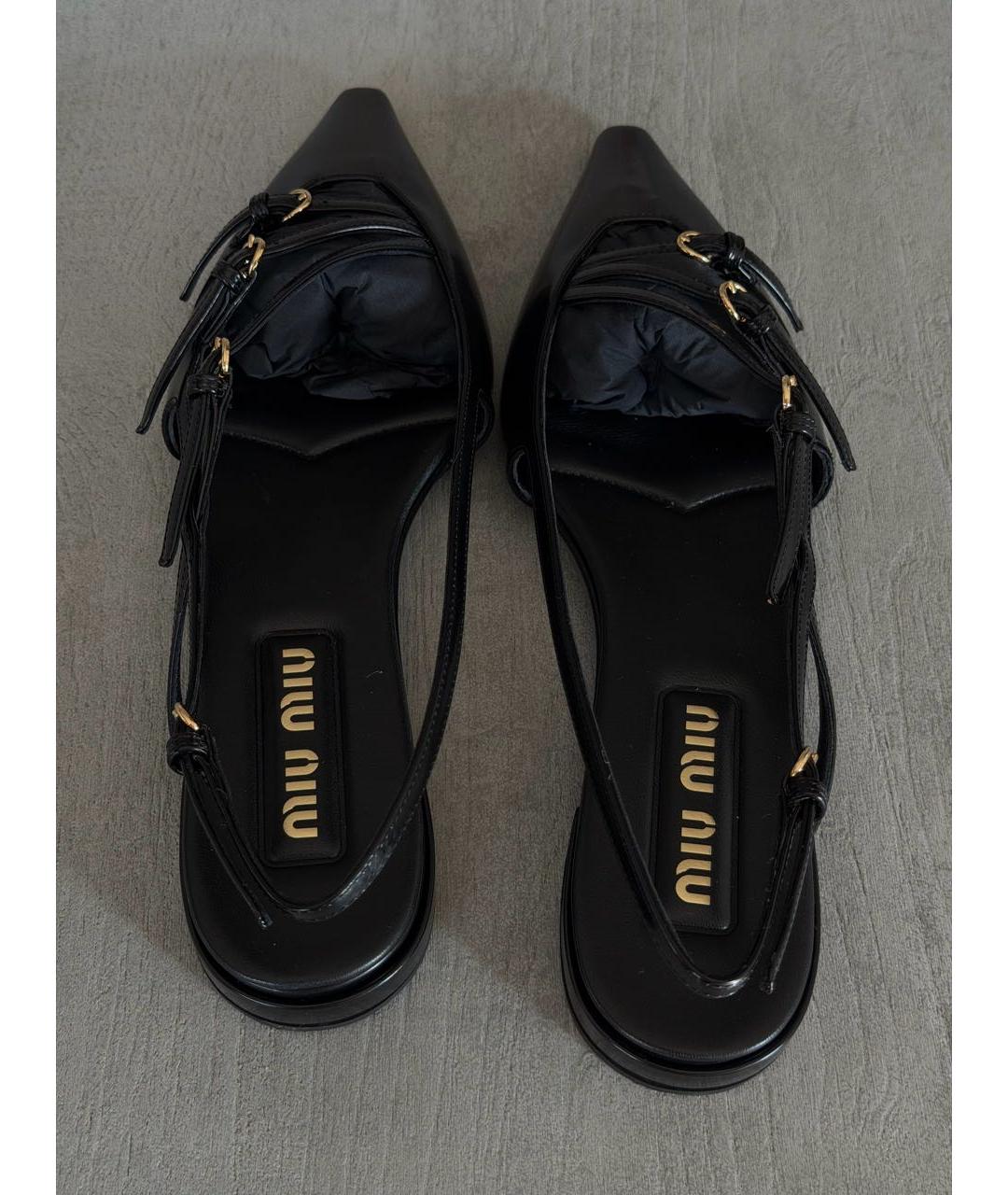 MIU MIU Черные кожаные лодочки на низком каблуке, фото 3