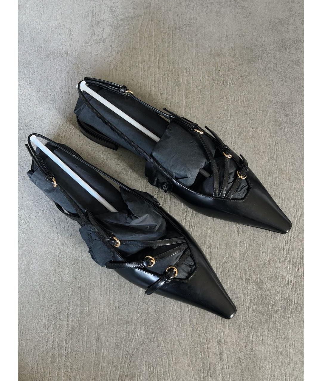 MIU MIU Черные кожаные лодочки на низком каблуке, фото 5