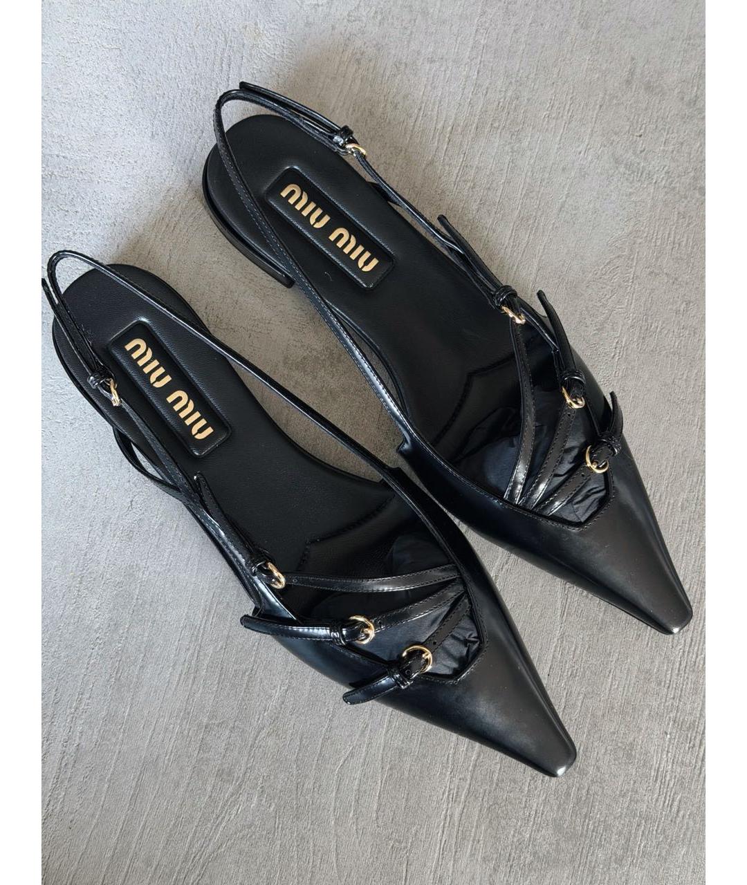 MIU MIU Черные кожаные лодочки на низком каблуке, фото 2