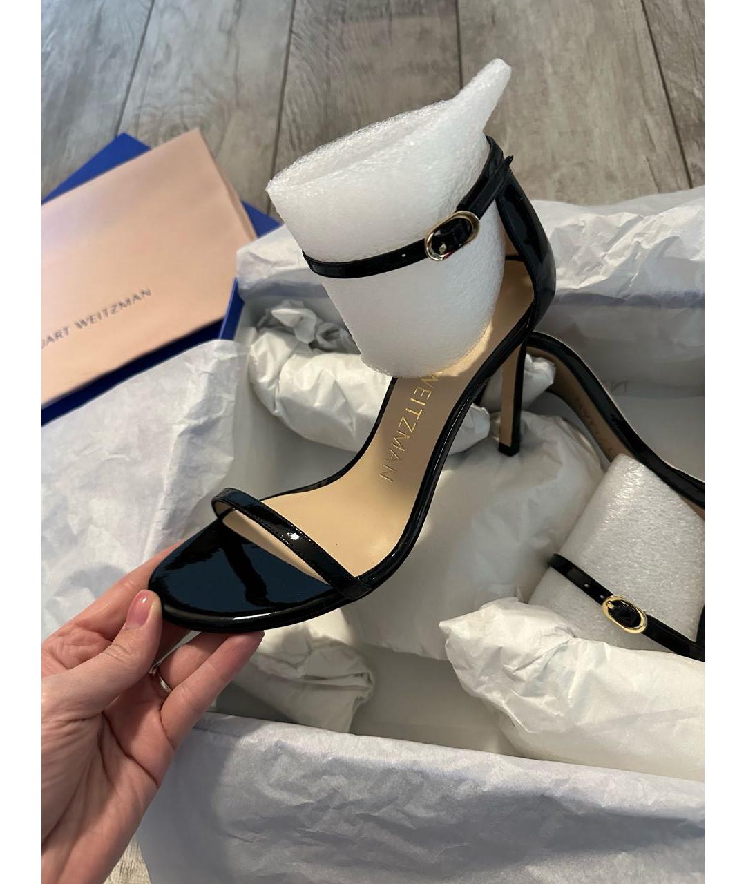 STUART WEITZMAN Черные кожаные босоножки, фото 5