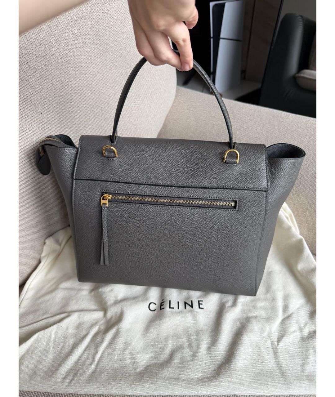 CELINE Серая кожаная сумка тоут, фото 6