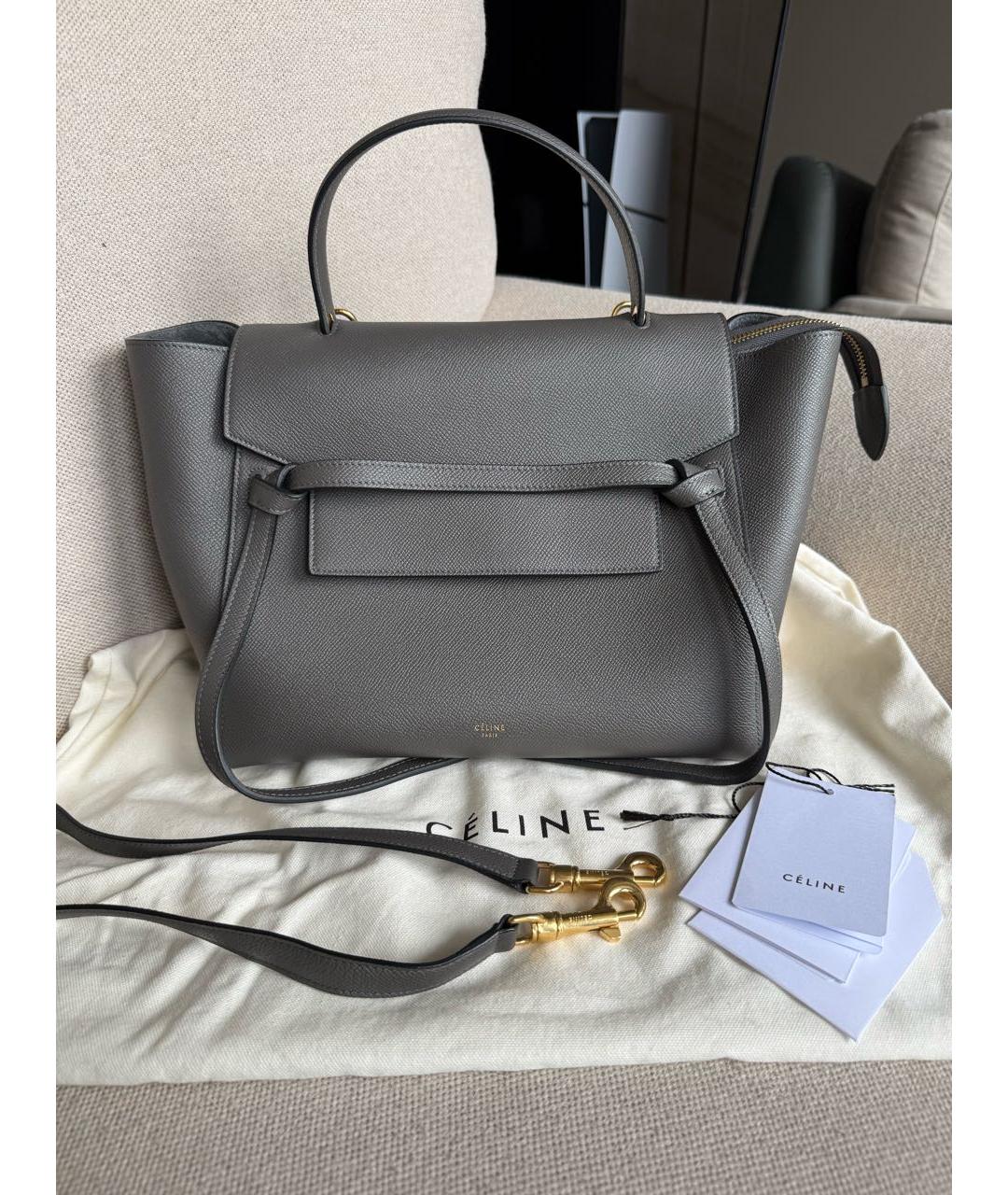 CELINE Серая кожаная сумка тоут, фото 2