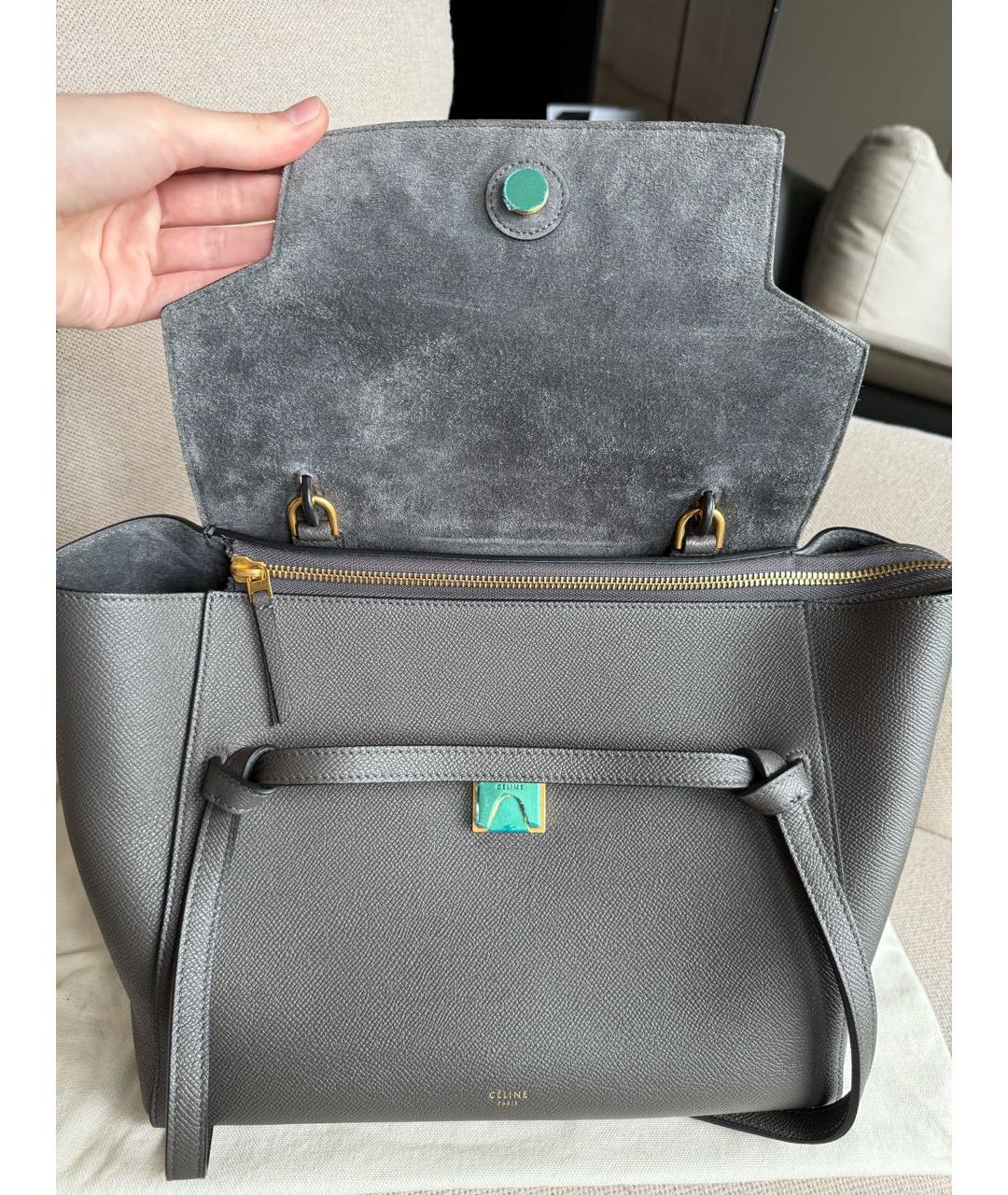 CELINE Серая кожаная сумка тоут, фото 8