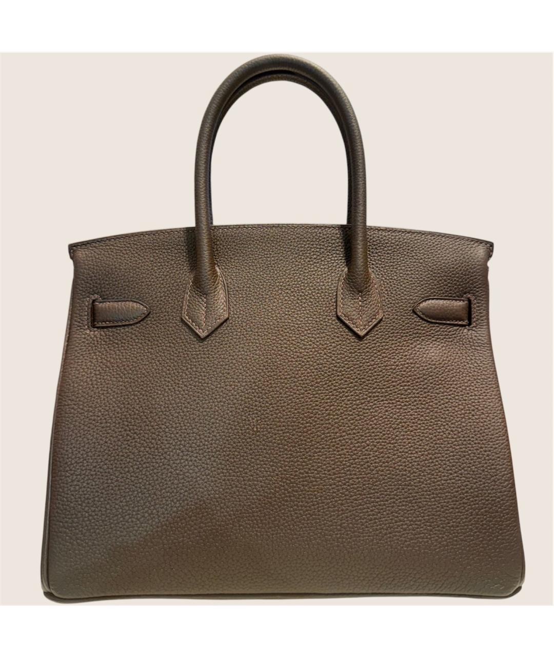 HERMES Коричневая кожаная сумка с короткими ручками, фото 3