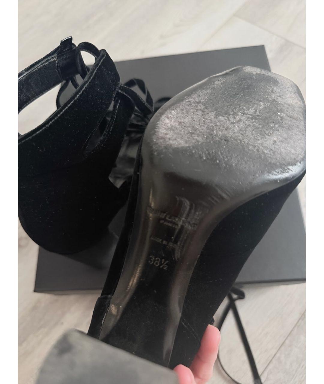 SAINT LAURENT Черные текстильные босоножки, фото 4