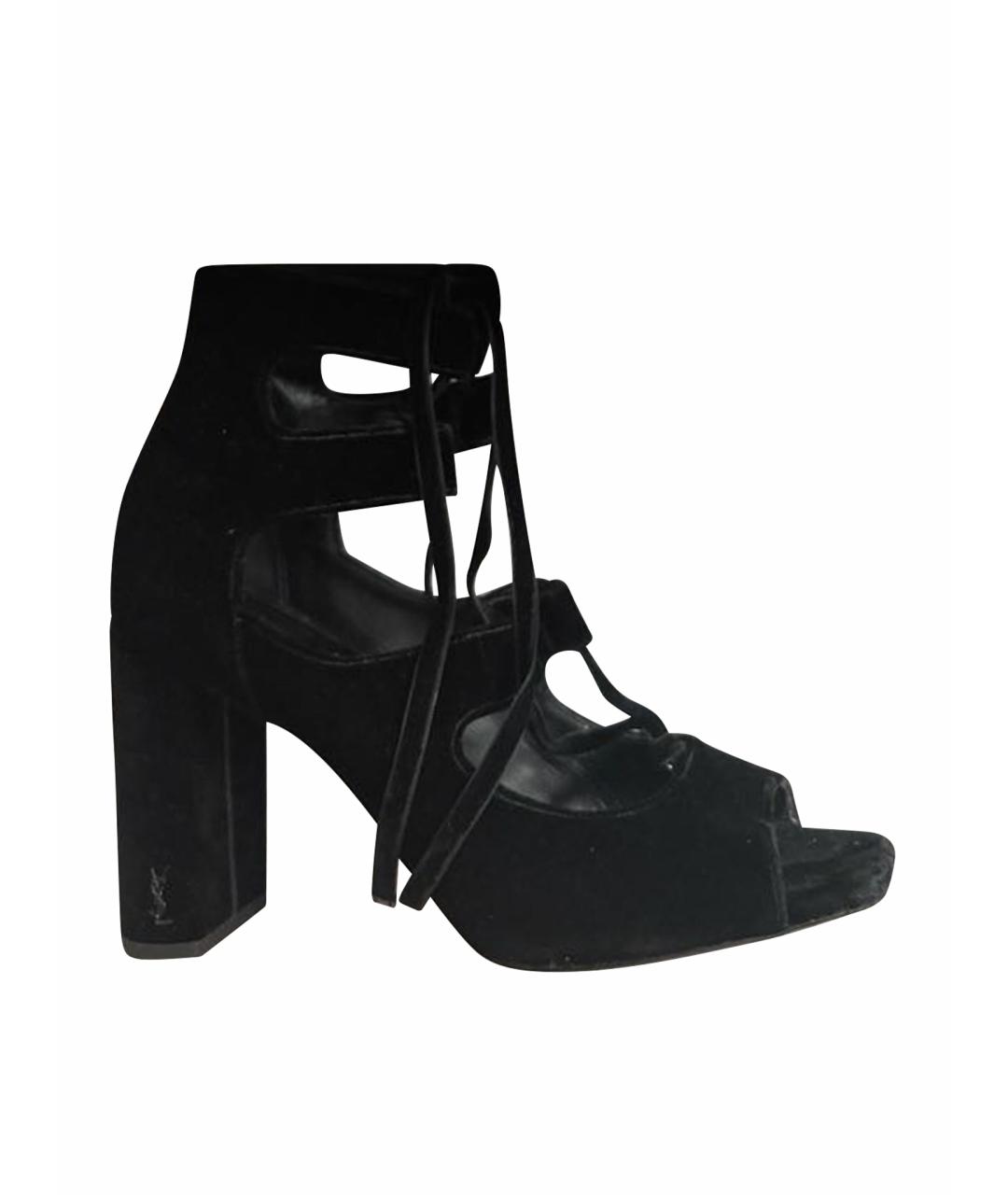 SAINT LAURENT Черные текстильные босоножки, фото 7