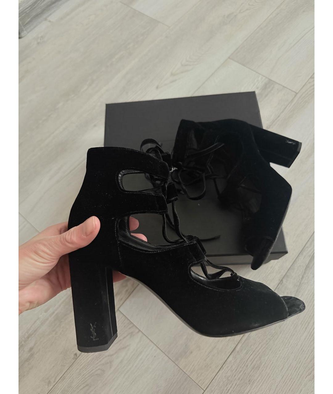 SAINT LAURENT Черные текстильные босоножки, фото 2