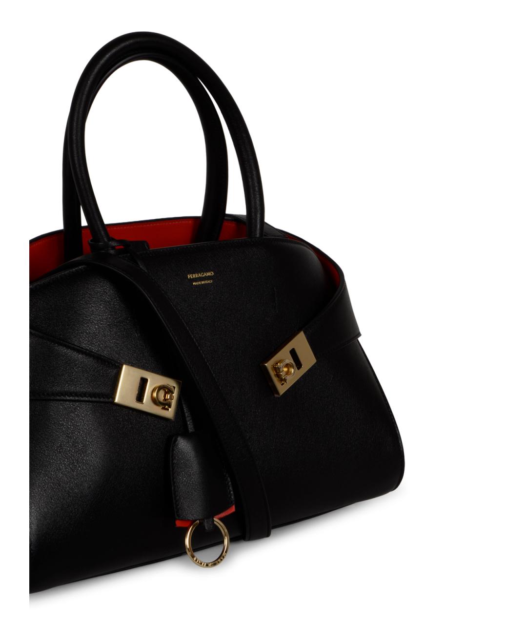 FERRAGAMO Черная кожаная сумка тоут, фото 4