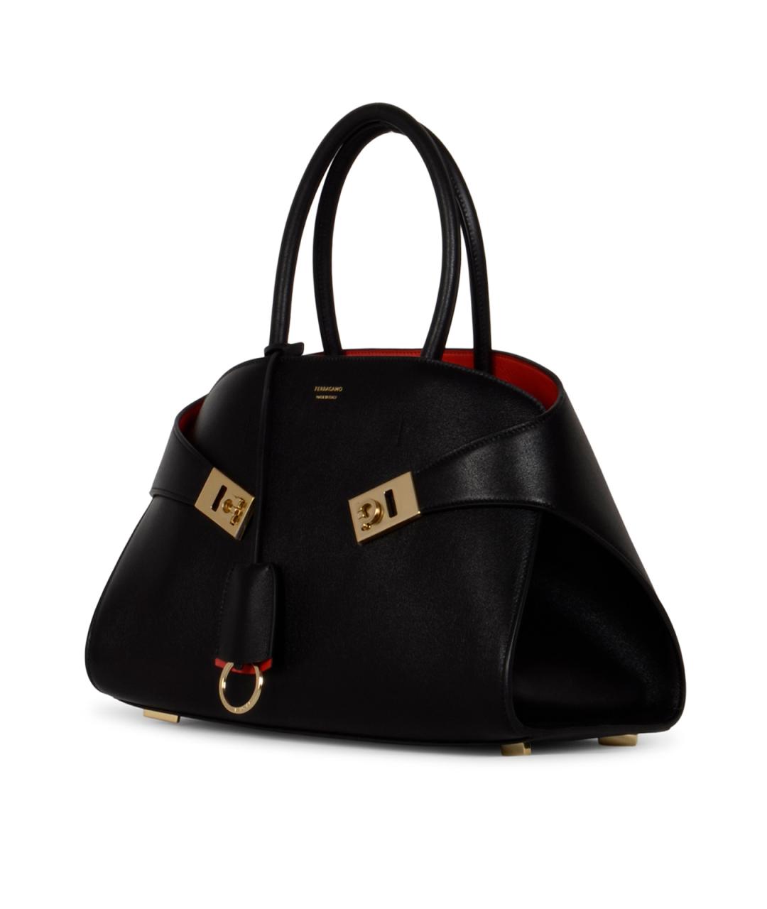 FERRAGAMO Черная кожаная сумка тоут, фото 2