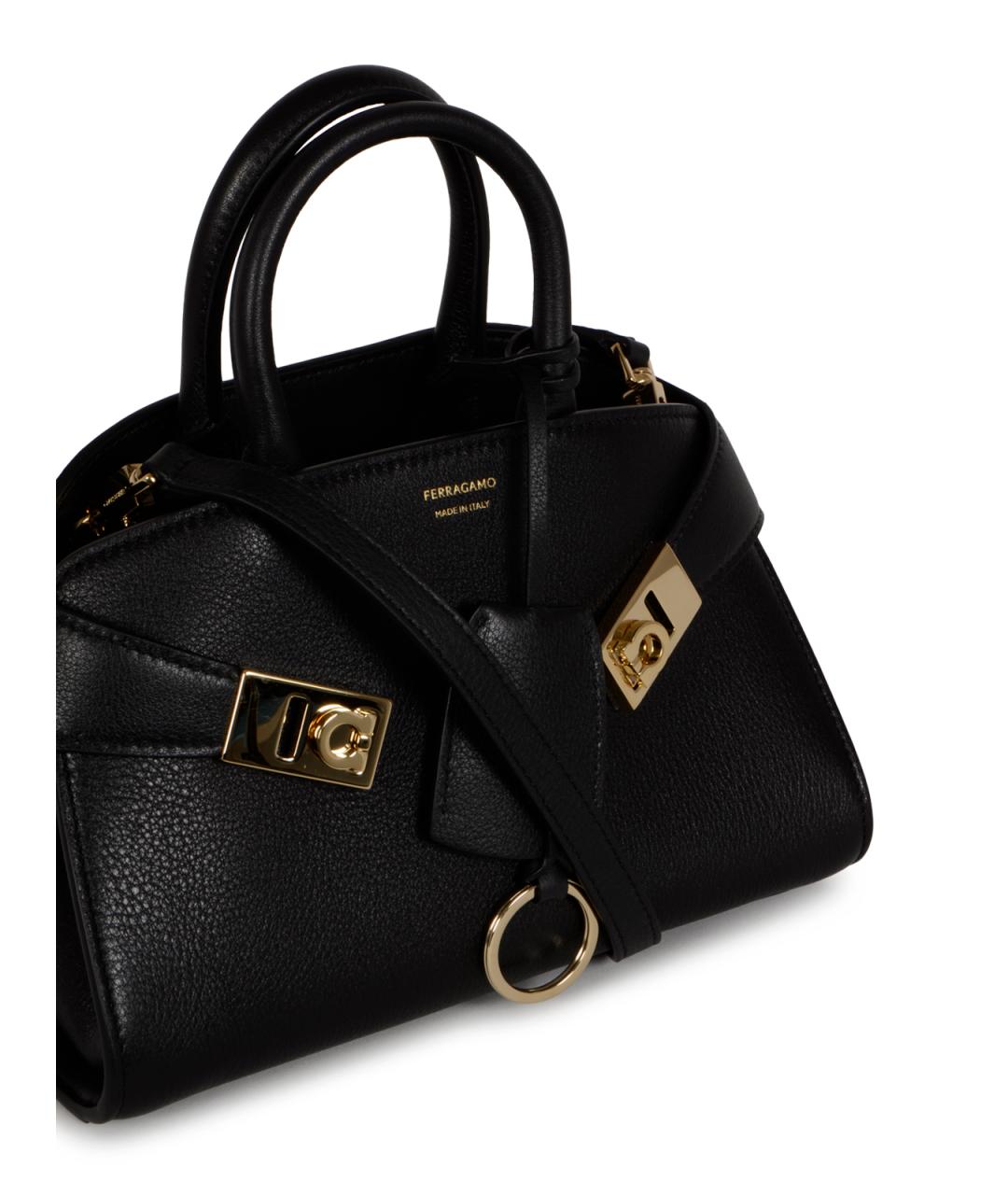 FERRAGAMO Черная кожаная сумка тоут, фото 4