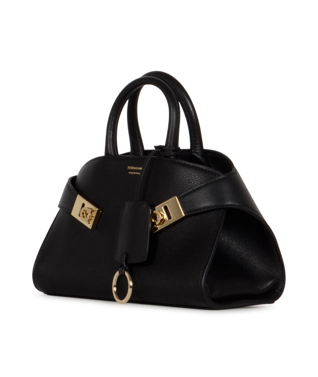 FERRAGAMO Черная кожаная сумка тоут, фото 2