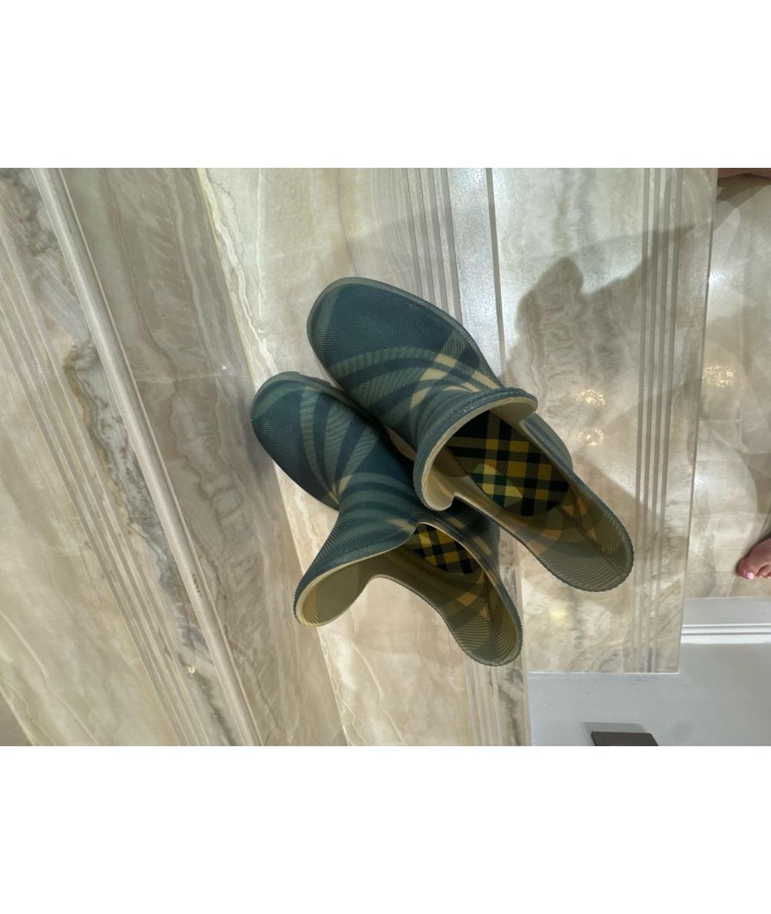 BURBERRY Зеленые резиновые высокие ботинки, фото 3