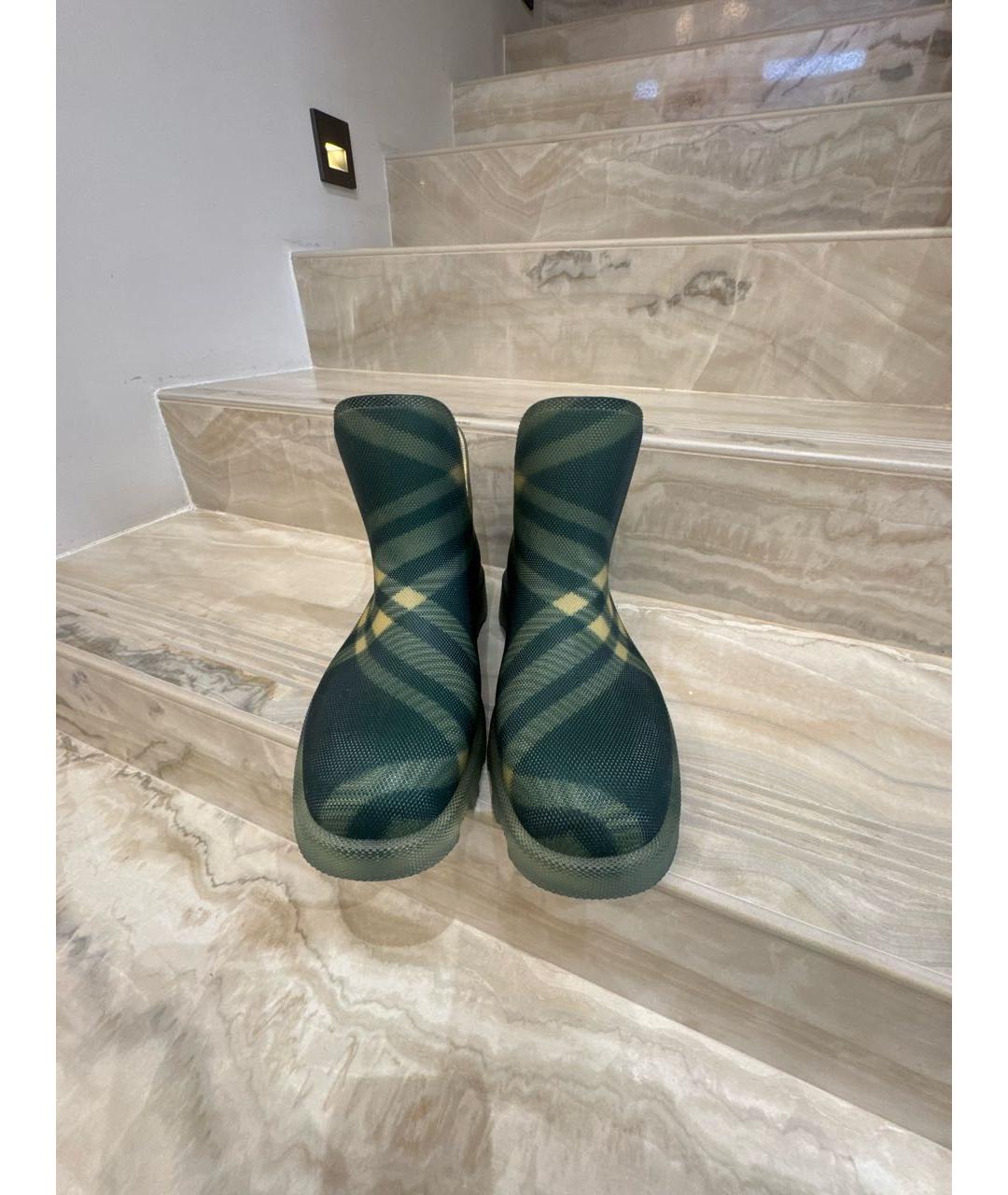 BURBERRY Зеленые резиновые высокие ботинки, фото 2